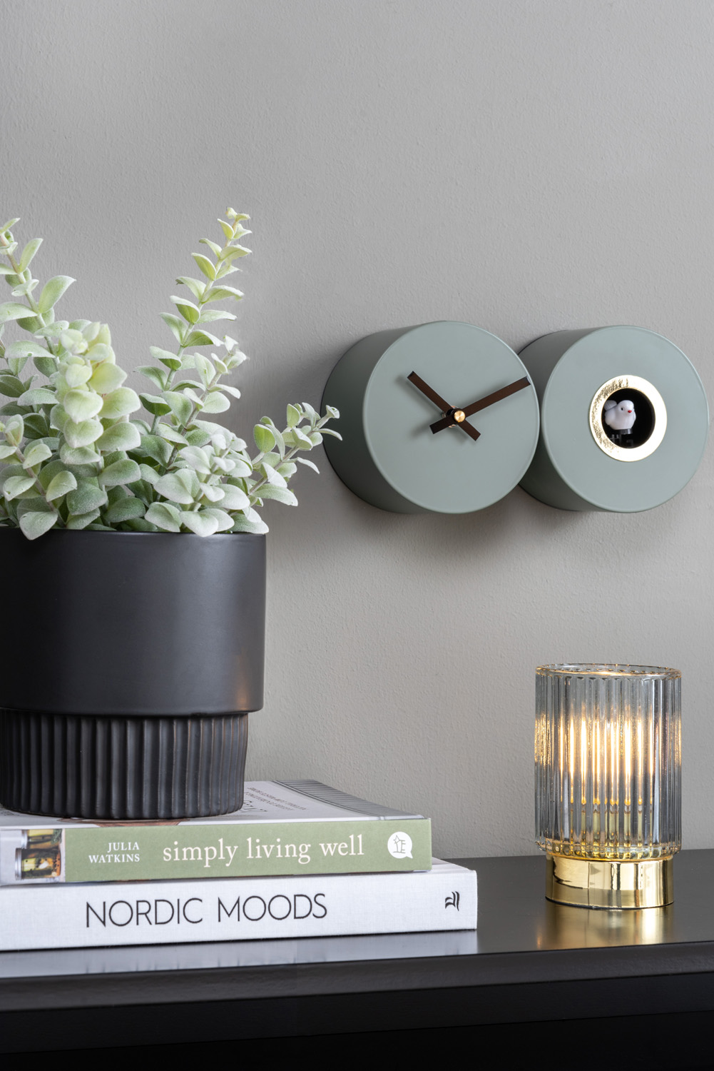 Wall clock Duo Cuckoo matt jungle green