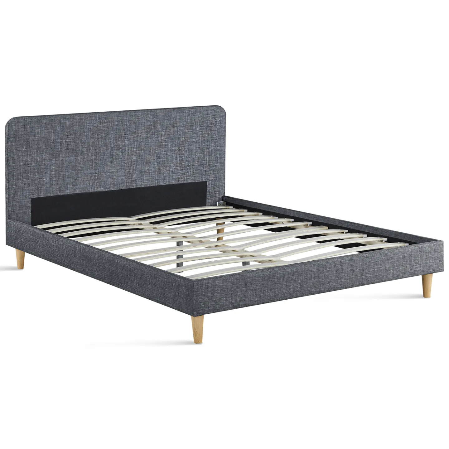 Lit double scandinave BALTA avec tête de lit et sommier 160 x 200 cm tissu gris anthracite