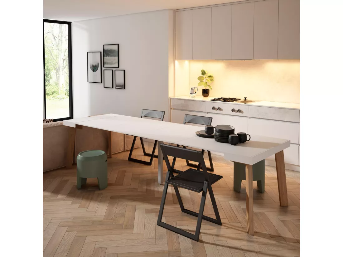 Table console extensible, 300, Pour 14 personnes, Pieds en bois