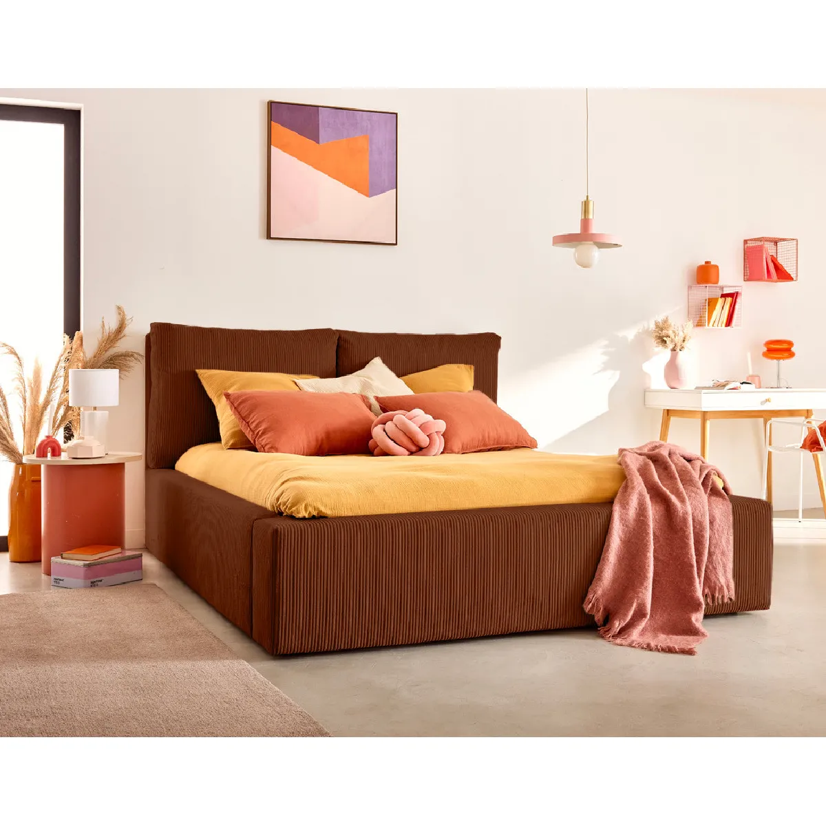 Lisa Design Pivoine Lit Coffre - 160x200 cm - Velours Côtelé - Terracotta