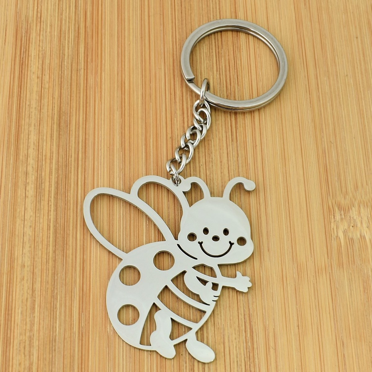 Porte-clés abeille acier inoxydable