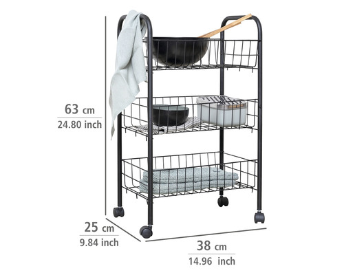 Huishoudelijke en badkamertrolley Wenko Florence zwart
