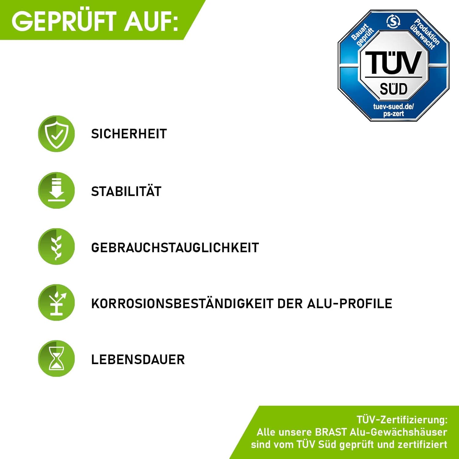 BRAST Gewächshaus Aluminium mit Fundament | 42 Modelle | 130x190x195cm - 490x250x235cm | TÜV geprüft | 6mm Hohlkammerplatten | rostfrei wetterfest temperaturbeständig | 250x190x195cm Silber
