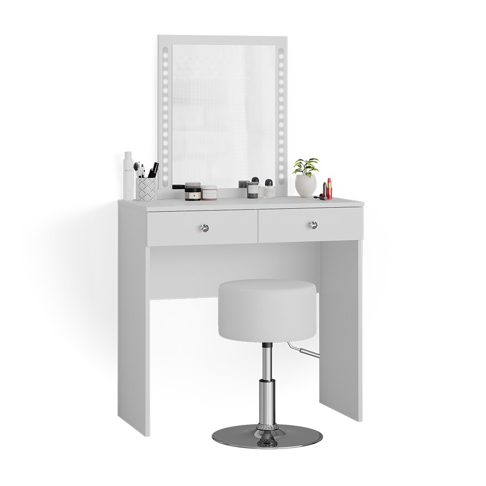 Vicco Schminktisch Frisiertisch Frisierkommode Elara Weiß LED Spiegel Design Hocker 80x79cm modern Schlafzimmer Kommode Schminkspiegel Schublade Ablage Aufbewahrung Kosmetiktisch Make-Up-Tisch