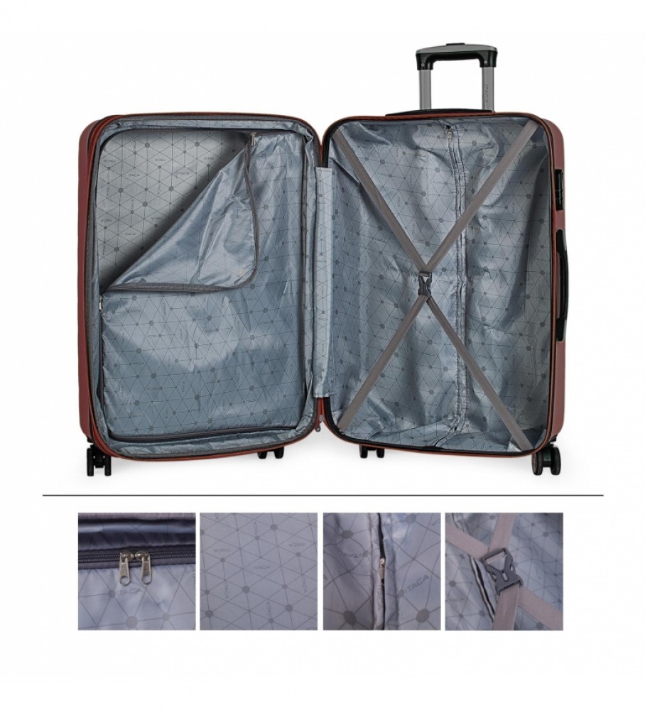 Mala de viagem grande com 4 rodas ITACA 71270 cor bordô - 68 x 47 x 30 cm -