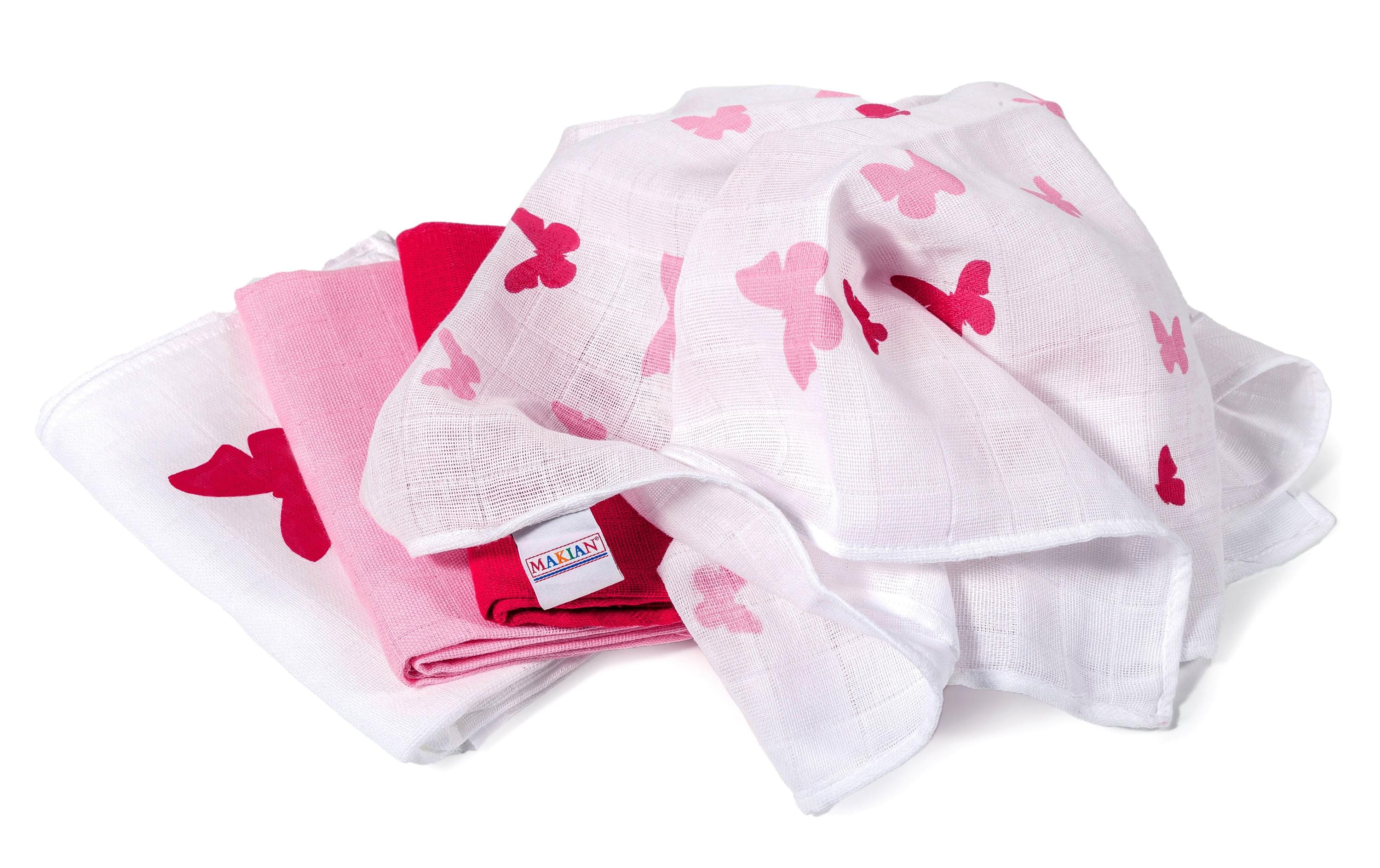 Mulltuch 4-er Set 80 x 80 cm Rosa/Rot SchmetterlingMulltücher 80 x 80 cm