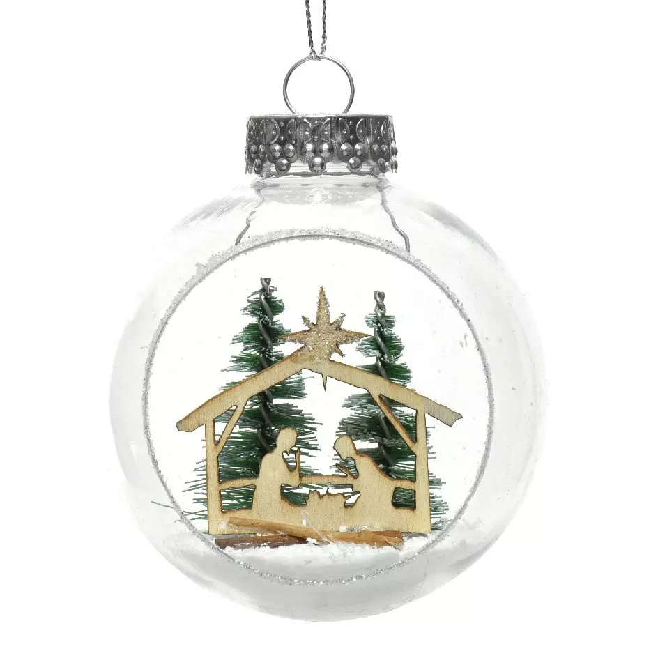 Lot de 12 boules de Noël transparentes (D80 mm) Crèche
