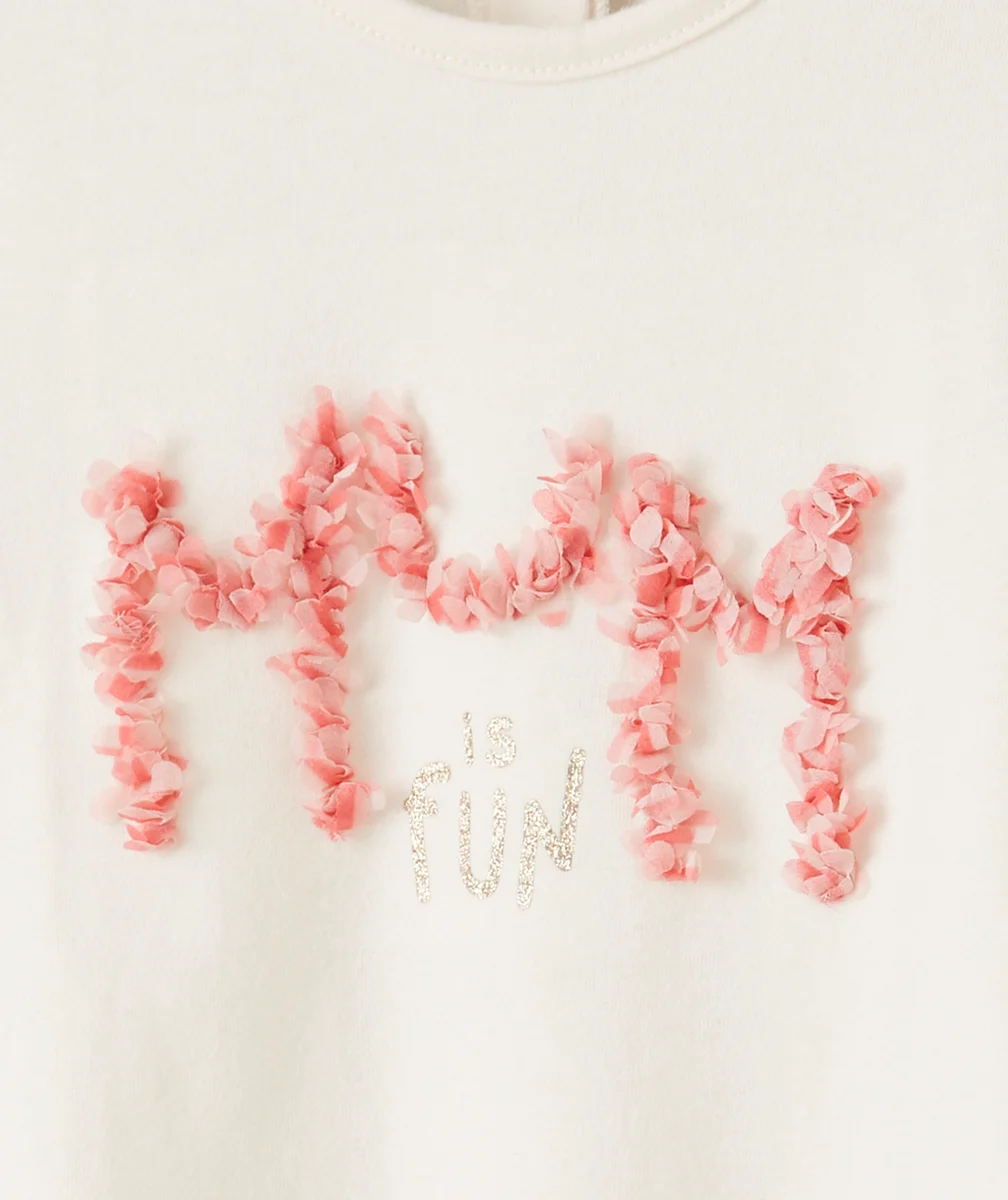 T-SHIRT ÉCRU EN FIBRES RECYCLÉES AVEC MESSAGE MAMAN BÉBÉ FILLE