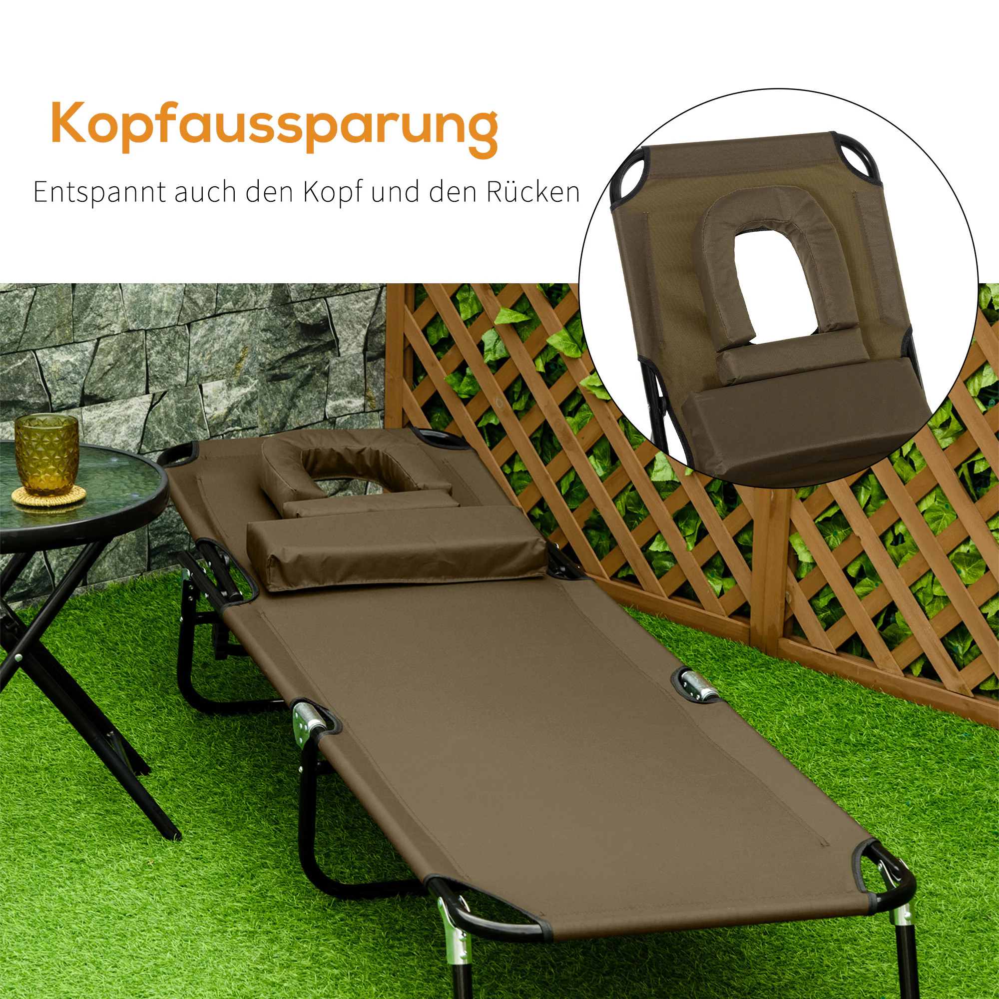 Outsunny Gartenliege mit Gesichtsöffnung 190 x 56 x 28 cm (LxBxH)