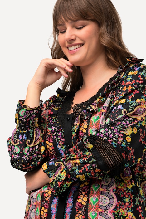 Bluse, Spitze, Rüschen, V-Ausschnitt, Langarm