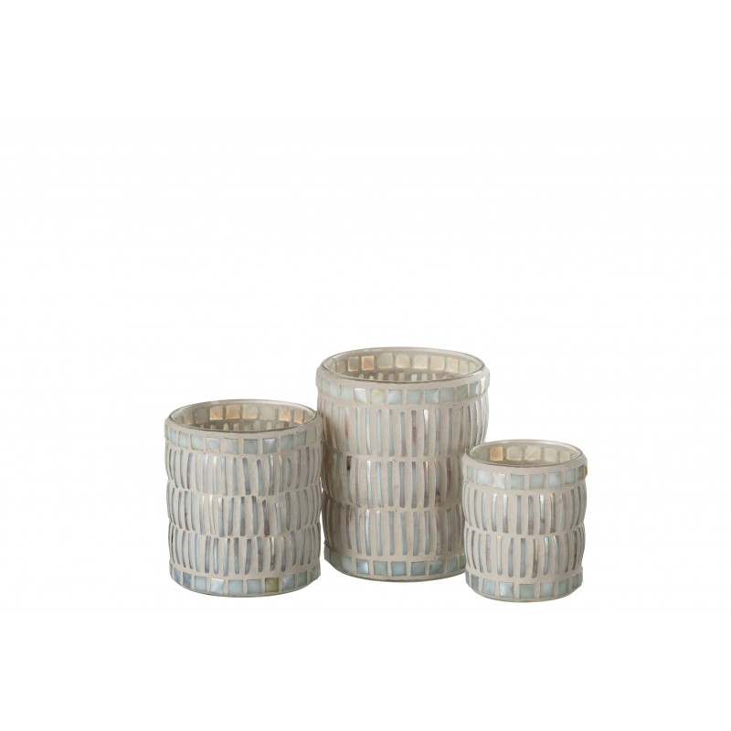 Bougeoir mosaïque rond en verre et ciment gris 10x10x12cm