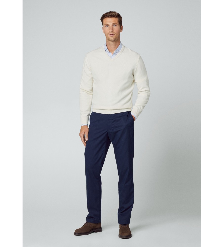Camisa de lã branca com decote em V Hackett Lambswool