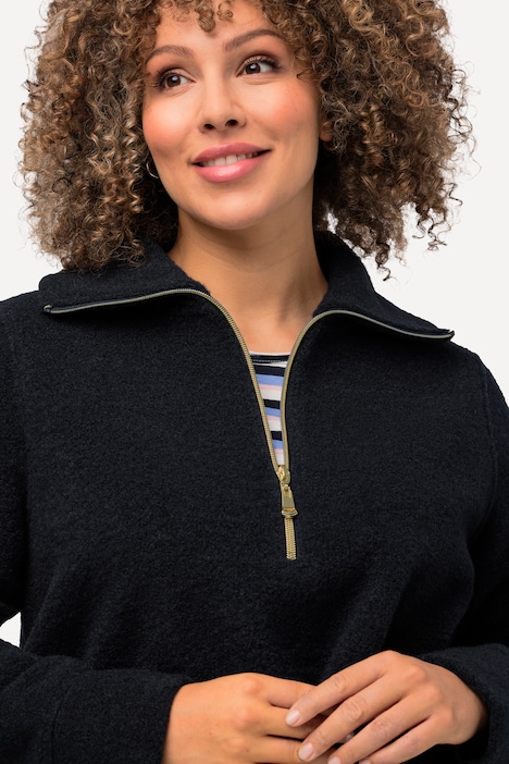Fleeceshirt, A-Linie, Stehkragen, Zipper, Langarm