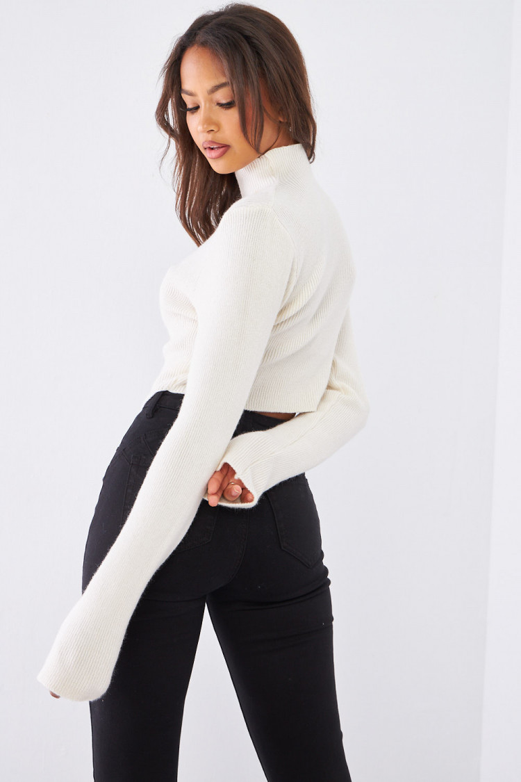 Pull écru court en laine
