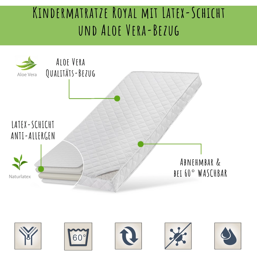 Kids Collective Kindermatratze 80x160 LATEX ROYAL mit Aloe Vera-Bezug, 10 cm hoch weiß ohne Spannbettlaken