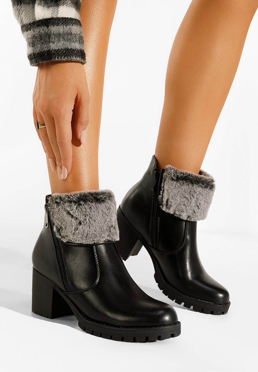Bottines à gros talon noires Valla