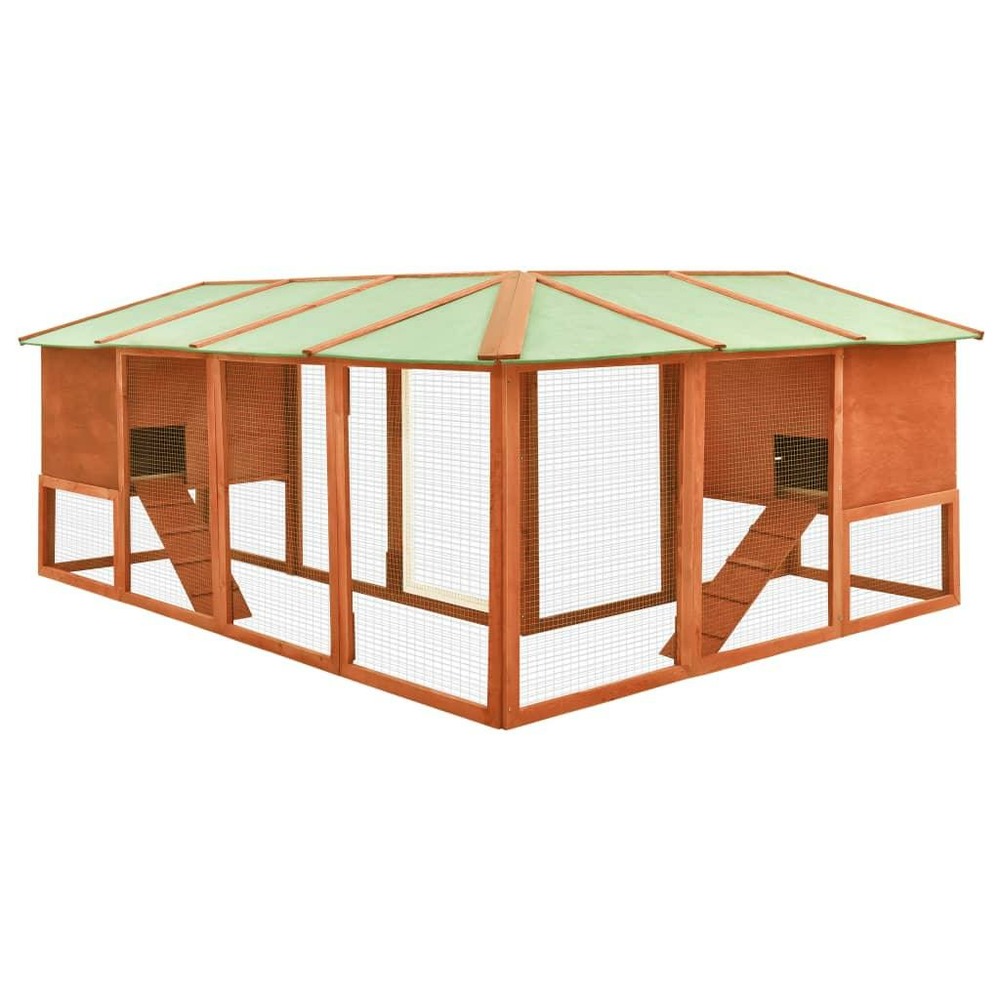 Clapier d'extérieur avec piste 250 x 192 x 105 cm bois de sapin solide marron