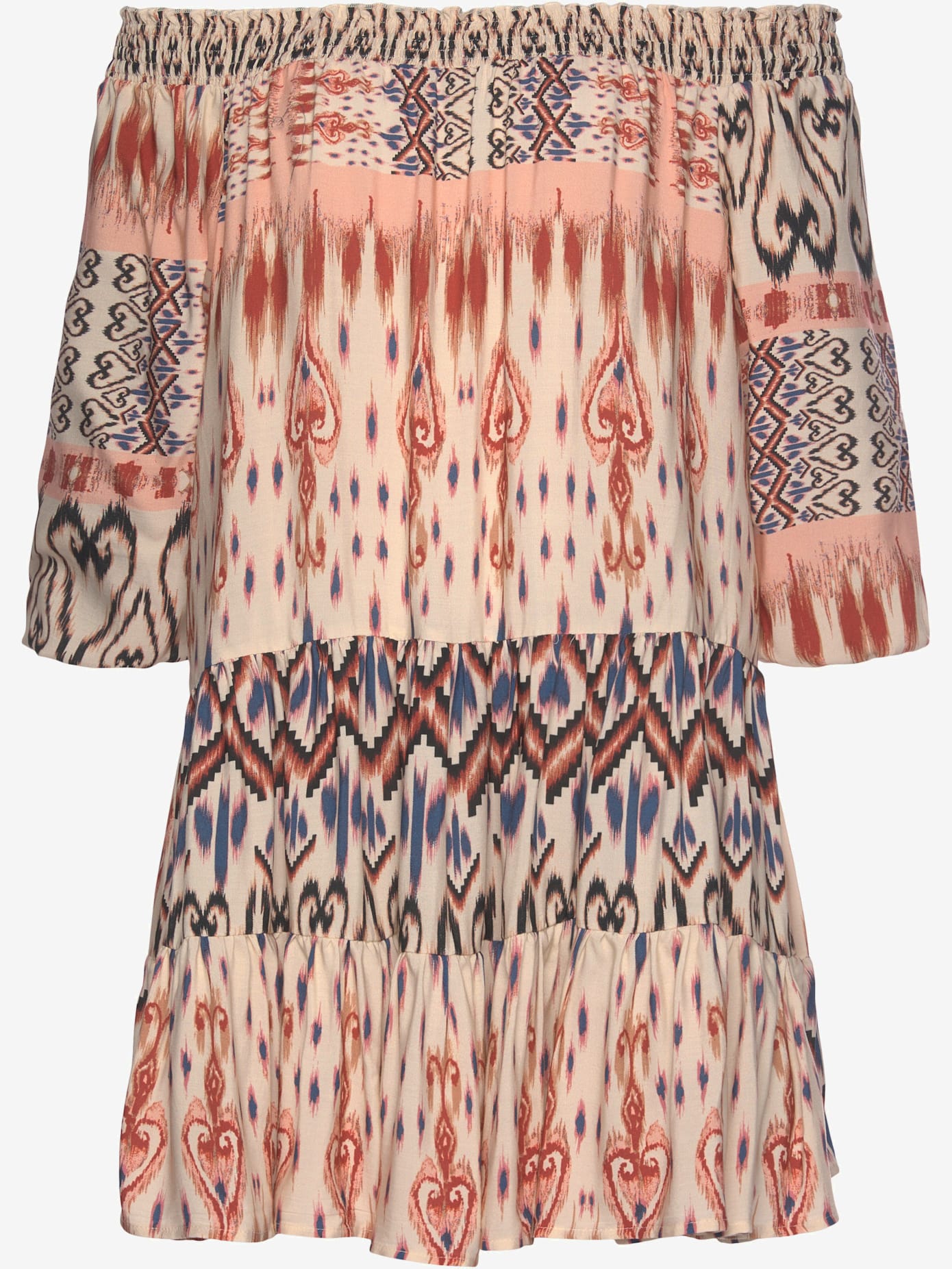 Robe imprimée encolure carmen tendance