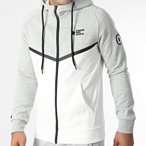 Ensemble Sweat Zippé Capuche Et Pantalon Jogging Everest Gris Chiné Beige Clair