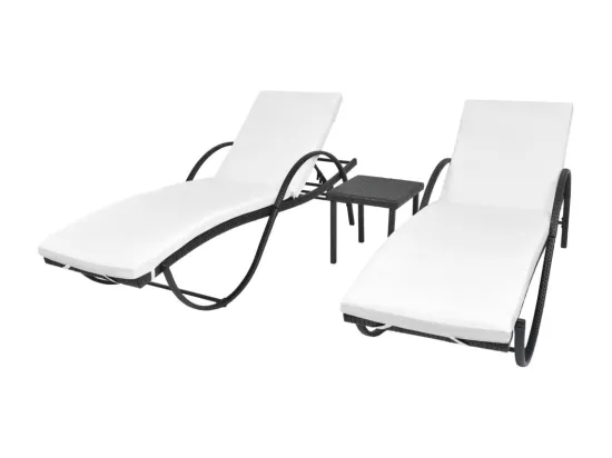 Chaises longues lot de 2 avec table résine tressée noir
