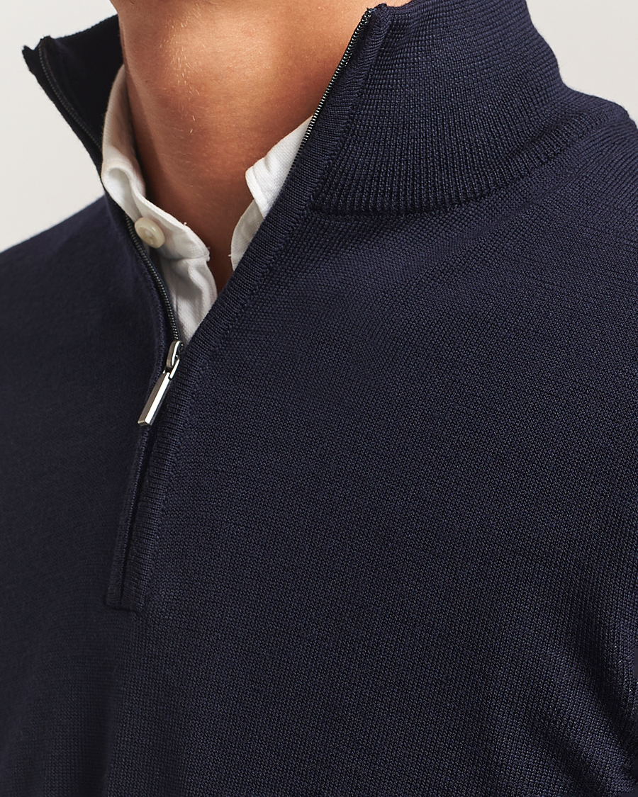 Morgano Extra Fine Merino Wool Half-Zip Navy