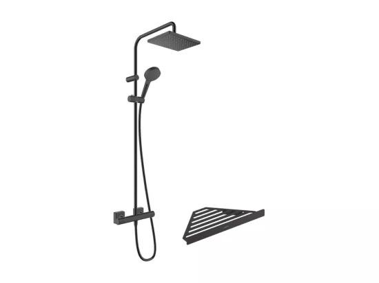 Colonne de douche thermostatique HANSGROHE Vernis Shape 230 EcoSmart noir mat + tablette AddStoris