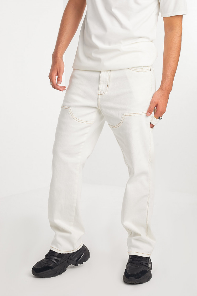 jeans coupe droite écru à empiècements