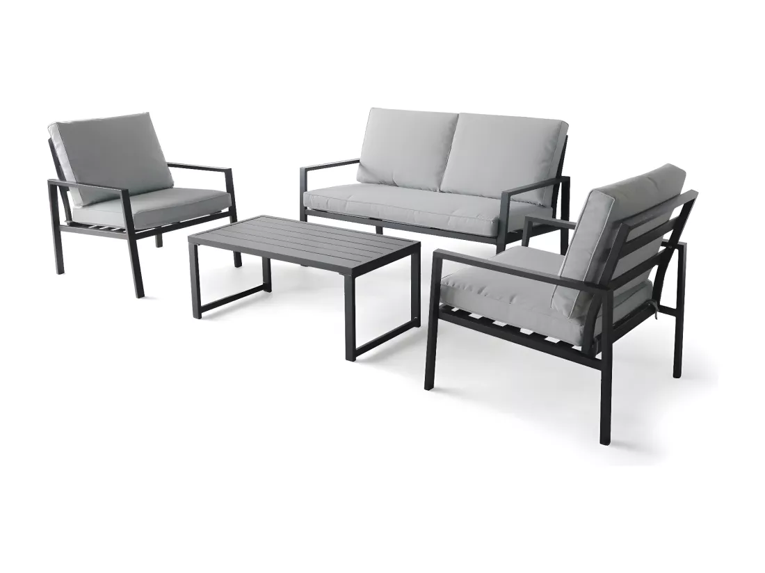 Rugiada - Salon de jardin en aluminium avec coussins - canapé, 2 fauteuils, table basse