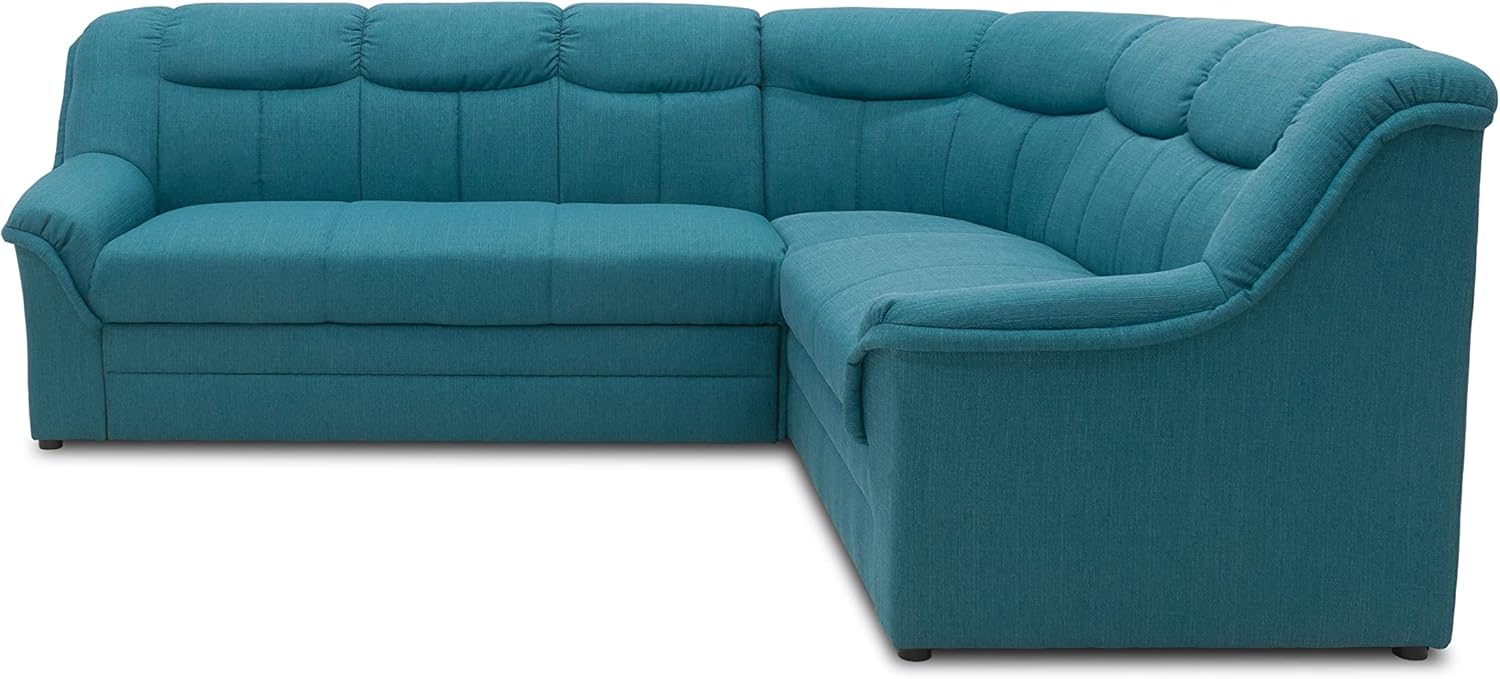 DOMO. collection Ecksofa Berlin, Zeitlose Eckcouch mit hochwertiger Federkern-Polsterung, Sofa in L-Form, 3 Sitzer Links, Couch 205 x 250 x 89 cm, Petrol