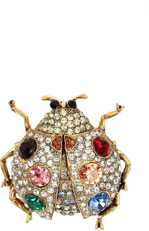 Manfield - Goudkleurige Kevers - Broche - Multicolor Diamantjes
