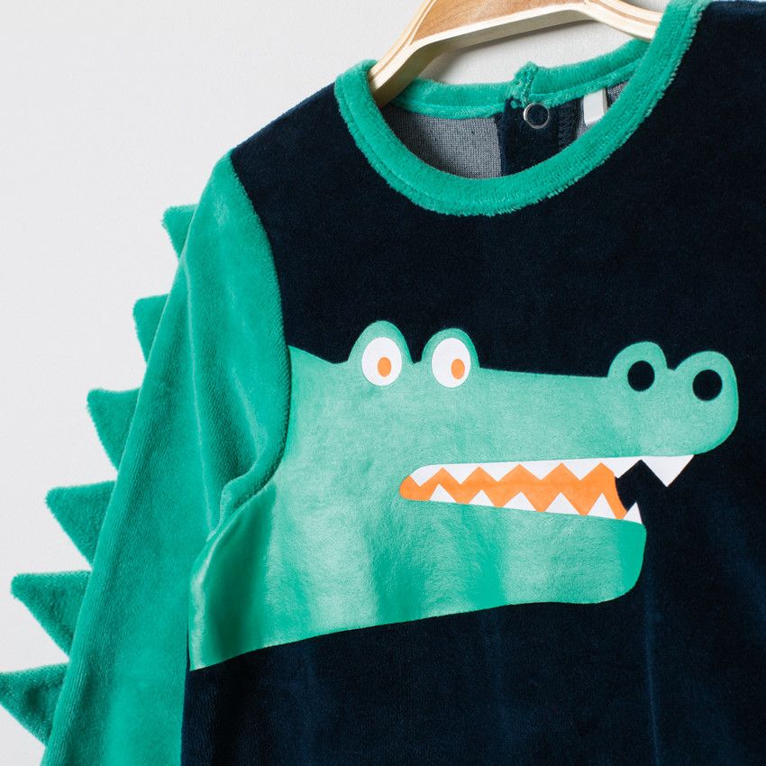 Dors-bien en velours motif crocodile - Bleu marine
