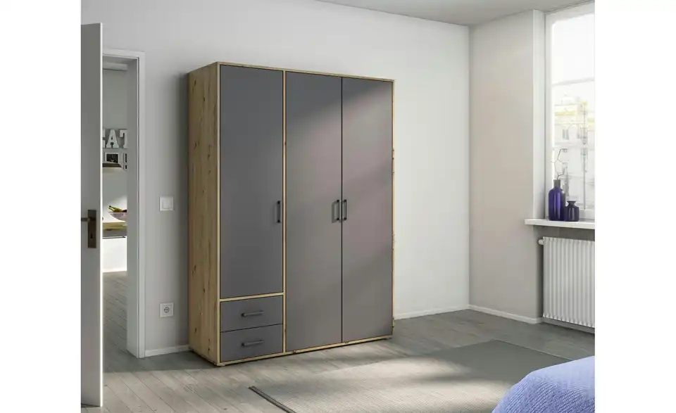 Drehtürenschrank Absetzung: Eiche Artisan 140 cm 3 Stück