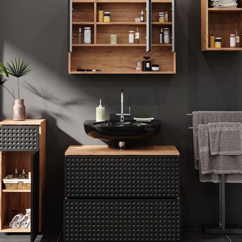 Vicco Badmöbel-Set Irma Eiche Anthrazit 4-teilig Midischrank 81 cm Hängeschrank