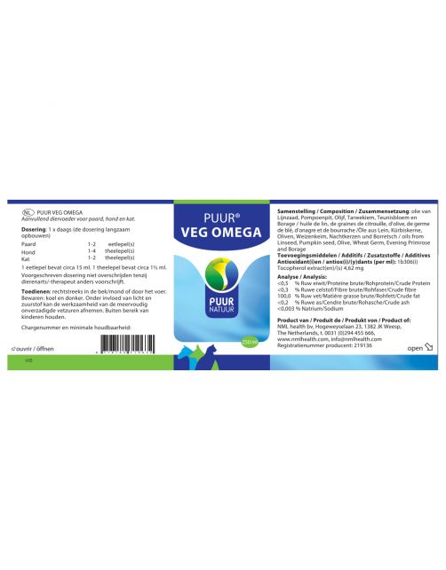 Puur Natuur Veg Omega - Voedingssupplement - Huid - Vacht - 250 ml