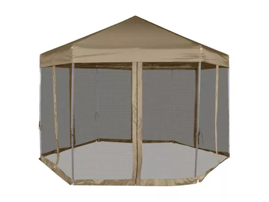 Chapiteau hexagonal et parois latérales 3,6x3,1 m taupe 220g/m²