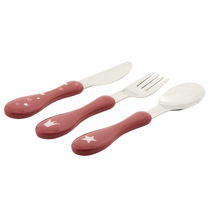 Set de 3 couverts en métal 2ème âge Yummix - Rose - Ecru