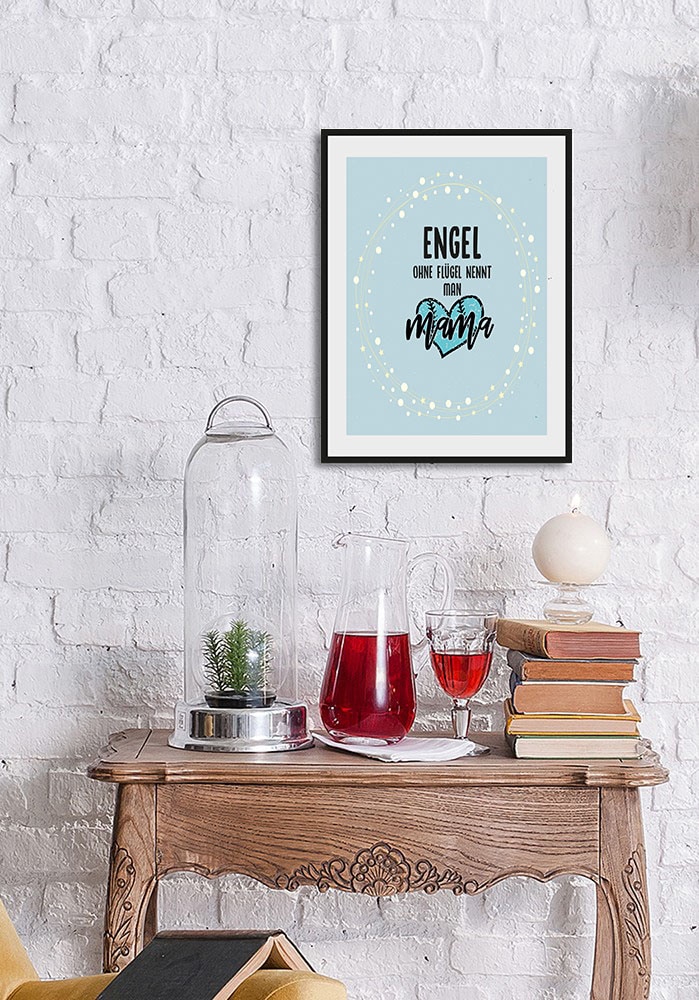queence Bild »ENGEL OHNE FLÜGEL NENNT MAN MAMA« Engel | Liebessprüche | Schriftzug | Sprüche & Texte 1 Stk. tlg. HD Premium Poster-Druck inkl. Holzrahmen