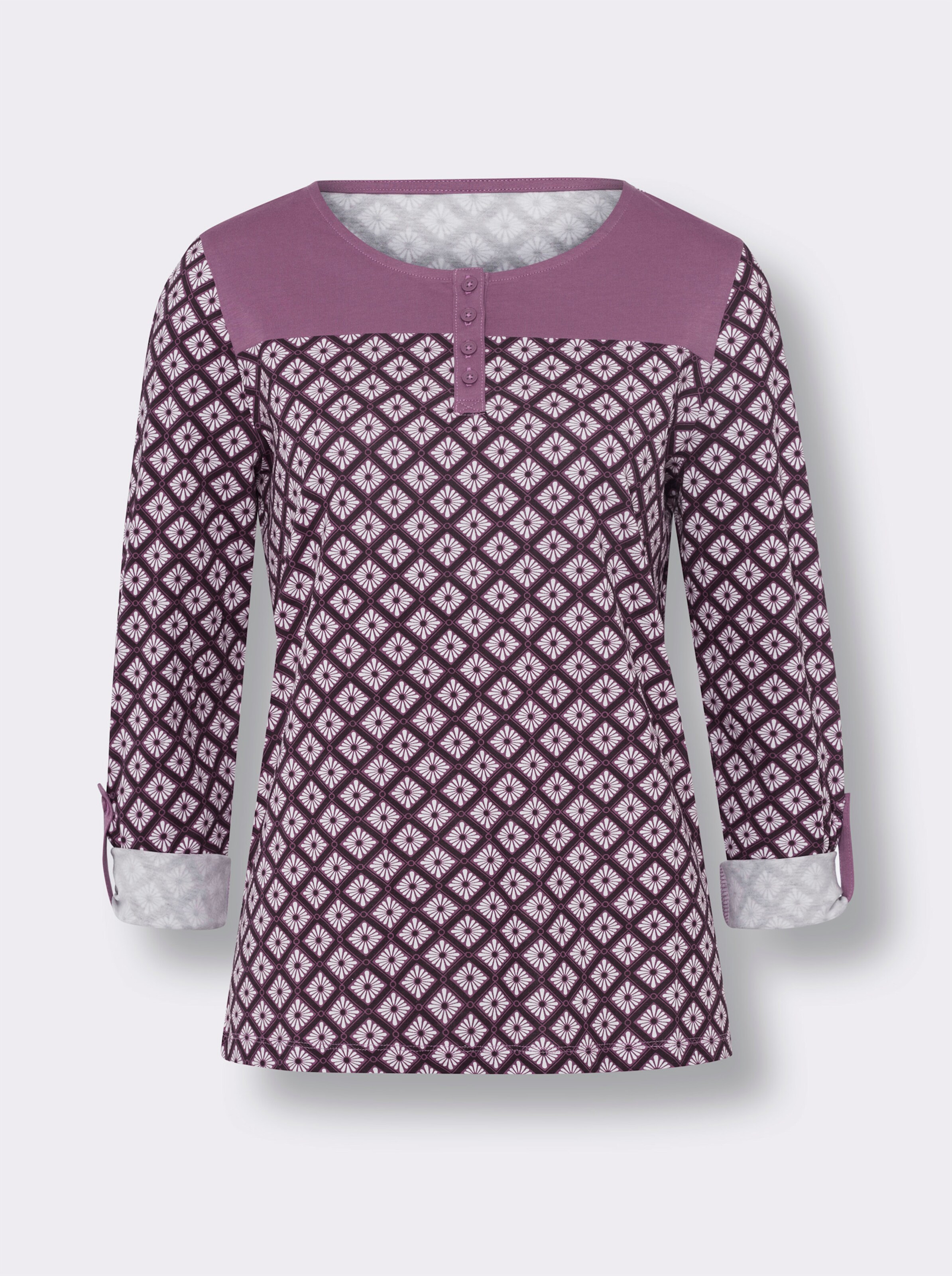 Rundhalsshirt mit Krempelärmeln