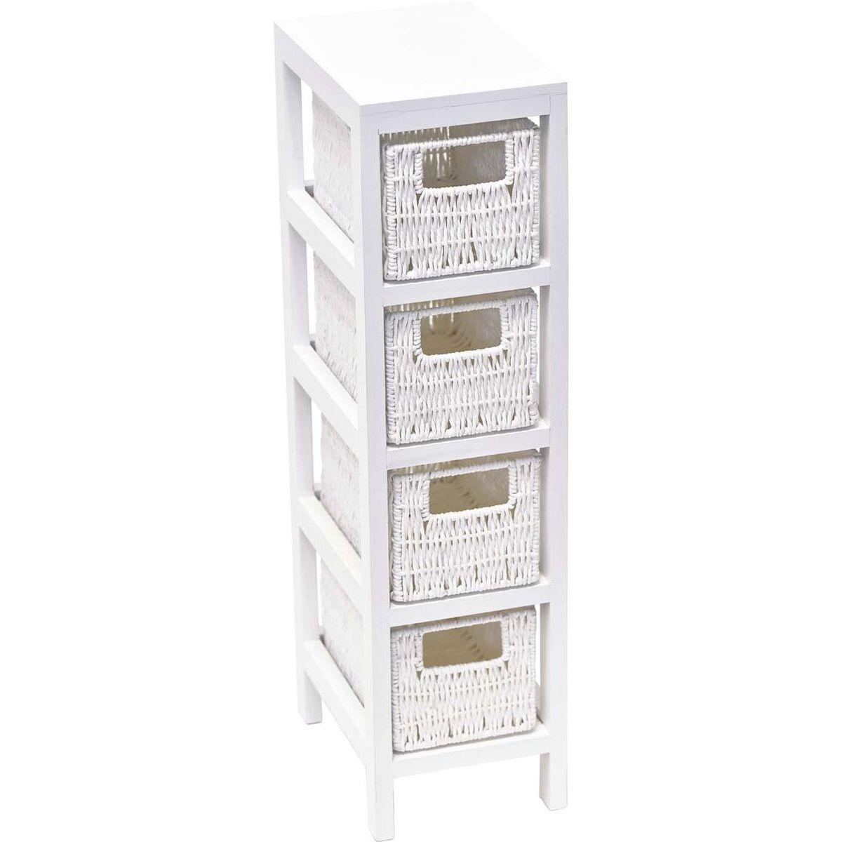 MEUBLE MDF BLANC 4 PANIERS PAPIER TRESSES BLANC