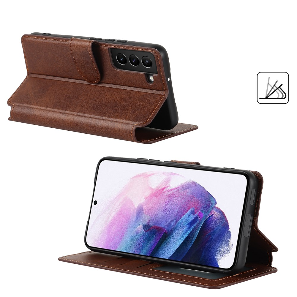 Samsung Galaxy S22 5G Leder Tasche mit Kartenfach im Retro Style - Dunkelbraun