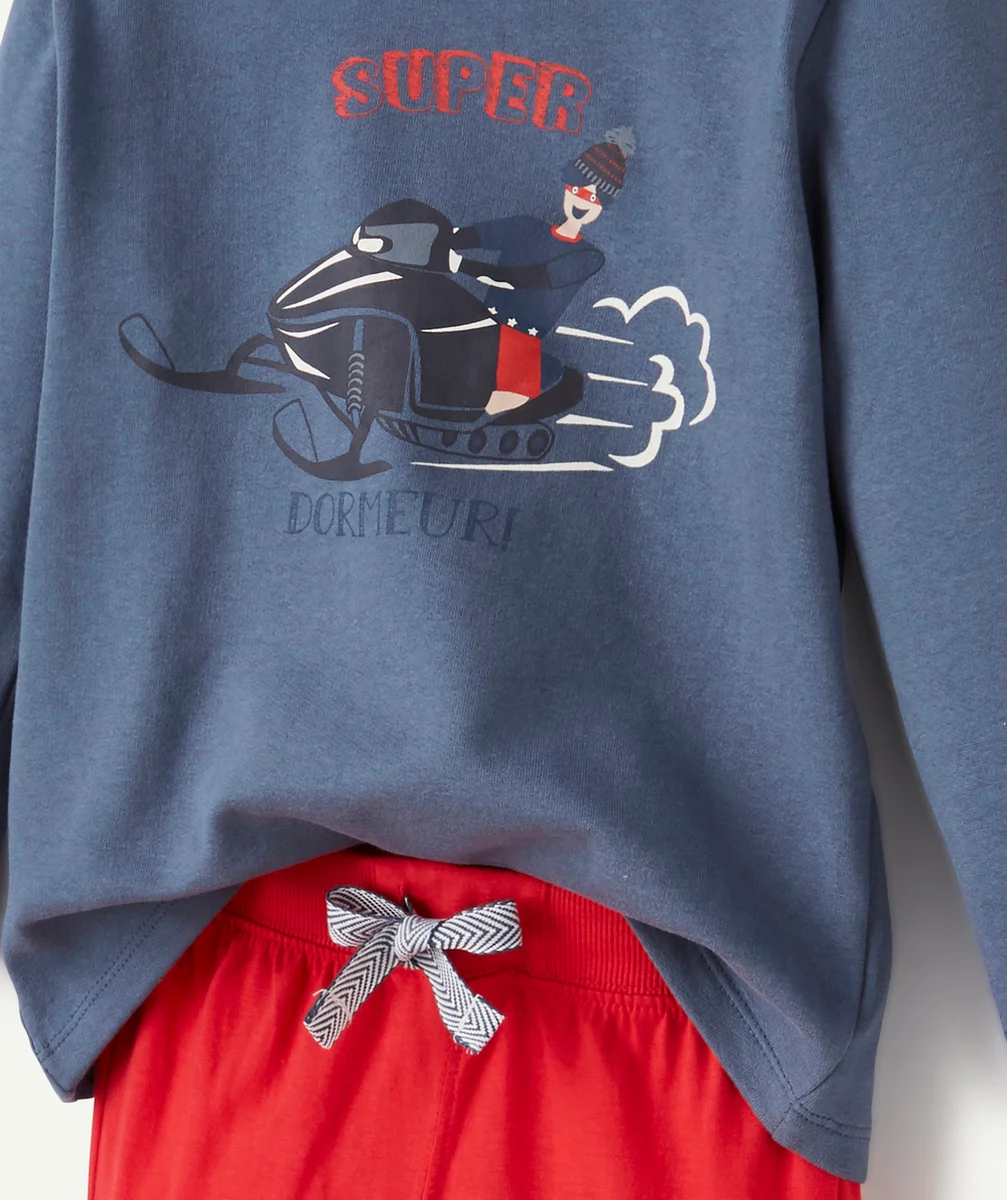 PYJAMA GARÇON BLEU ET ROUGE SUPER DORMEUR EN FIBRES RECYCLÉES