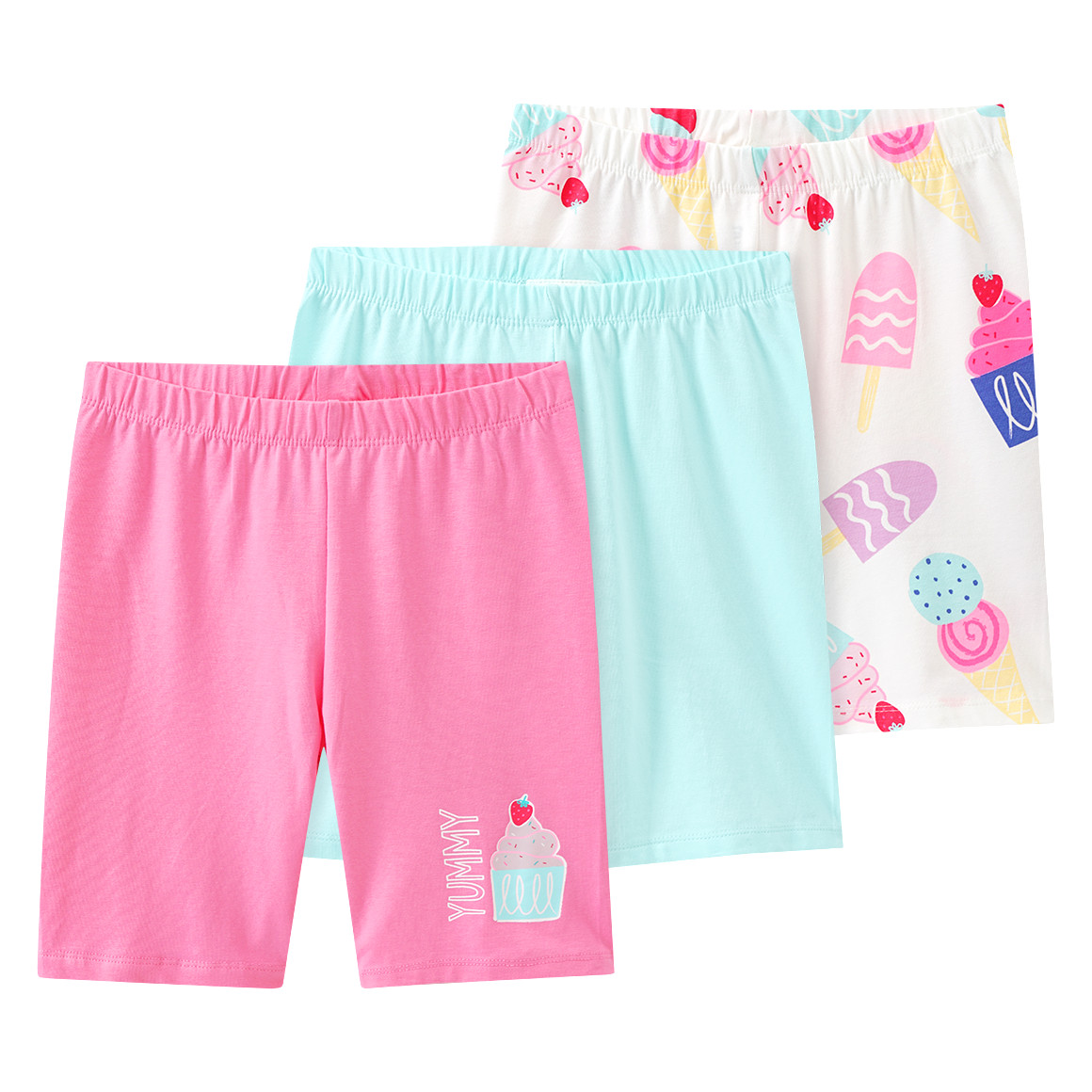 Famy 3 Mädchen Radler mit bunten Motiven rosa / helltürkis / weiss