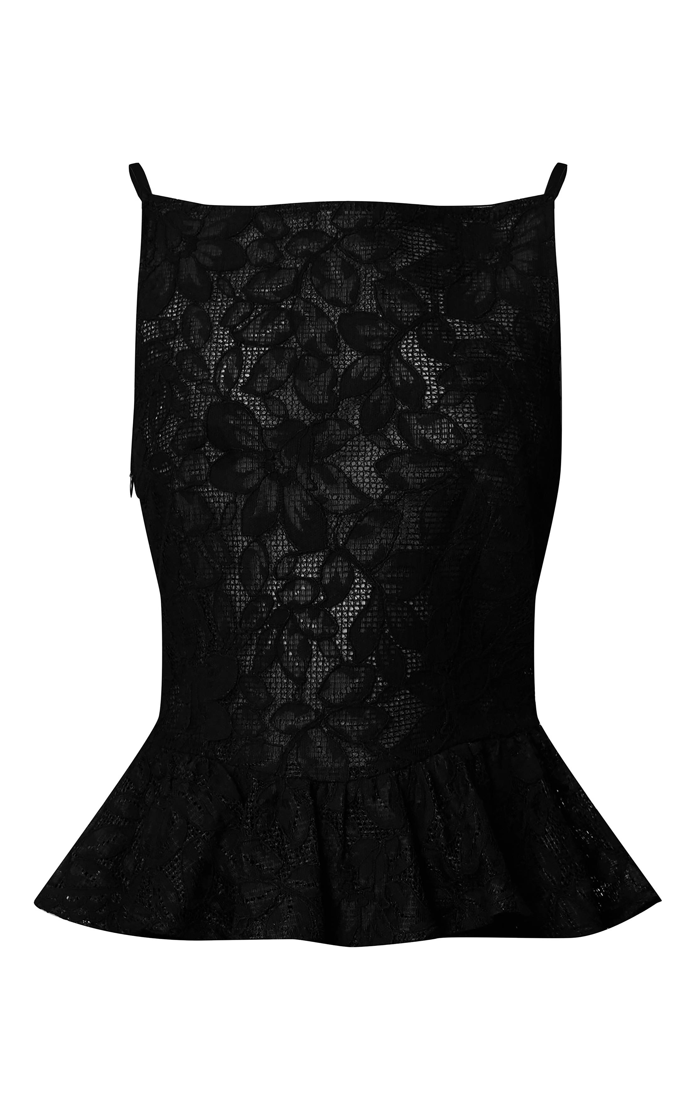 Noir Haut Sans Manches Péplum En Dentelle Transparente Ensemble Coordonné