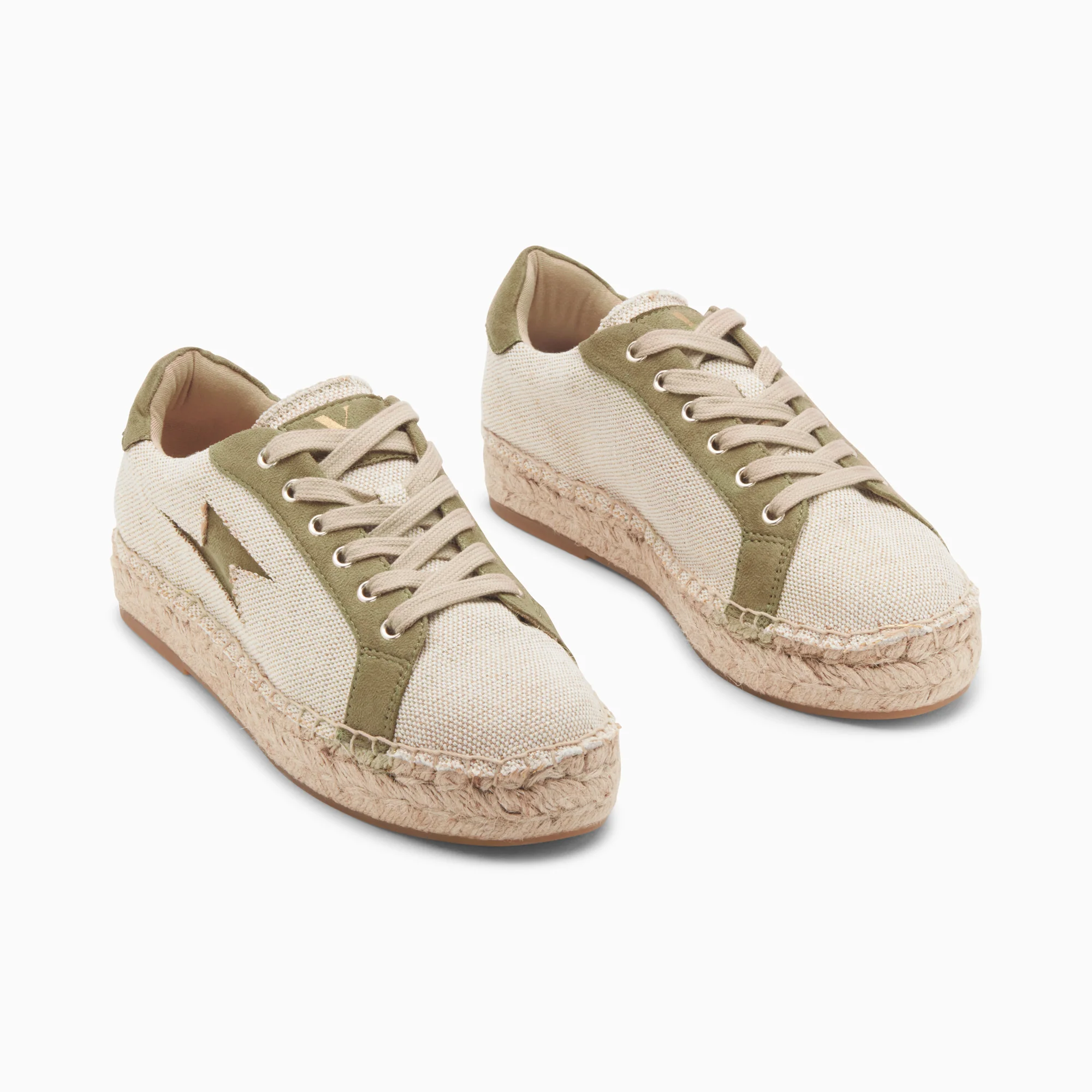 Sneakers-Baskets éclair April beige et kaki à semelle espadrille