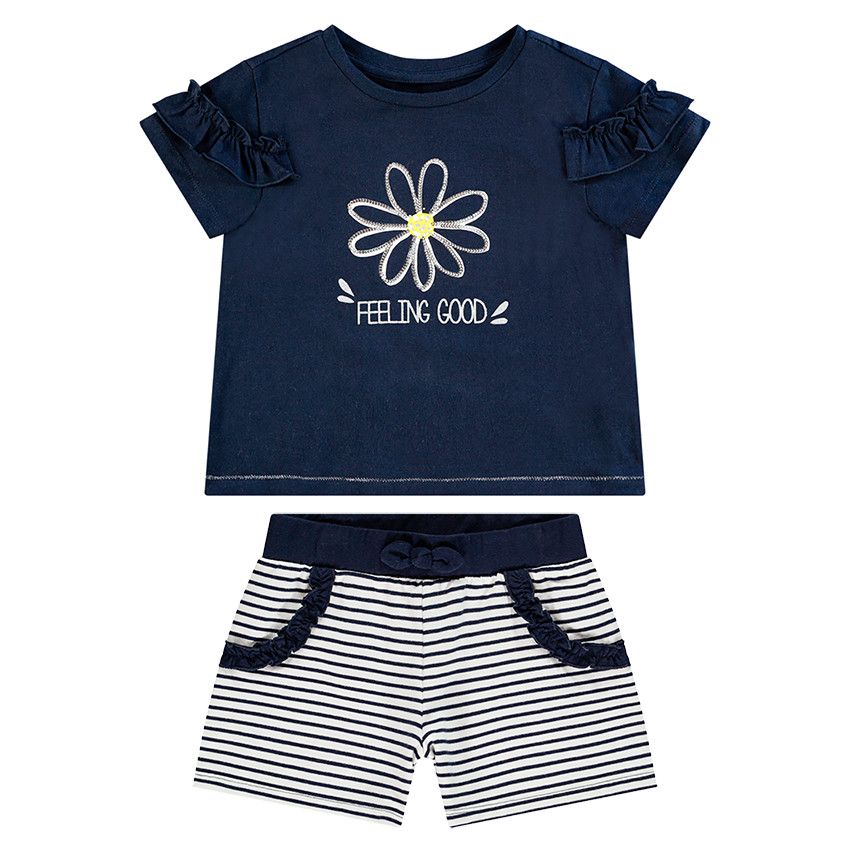 Ensemble de plage t-shirt + short pour fille - Bleu marine