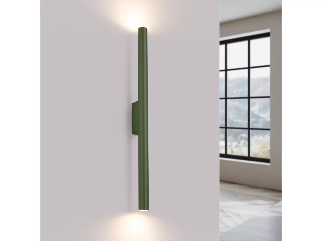 Applique Pastelo moderne en acier - 2 sources lumineuses - L.2,5 x H.50 cm - vert olive