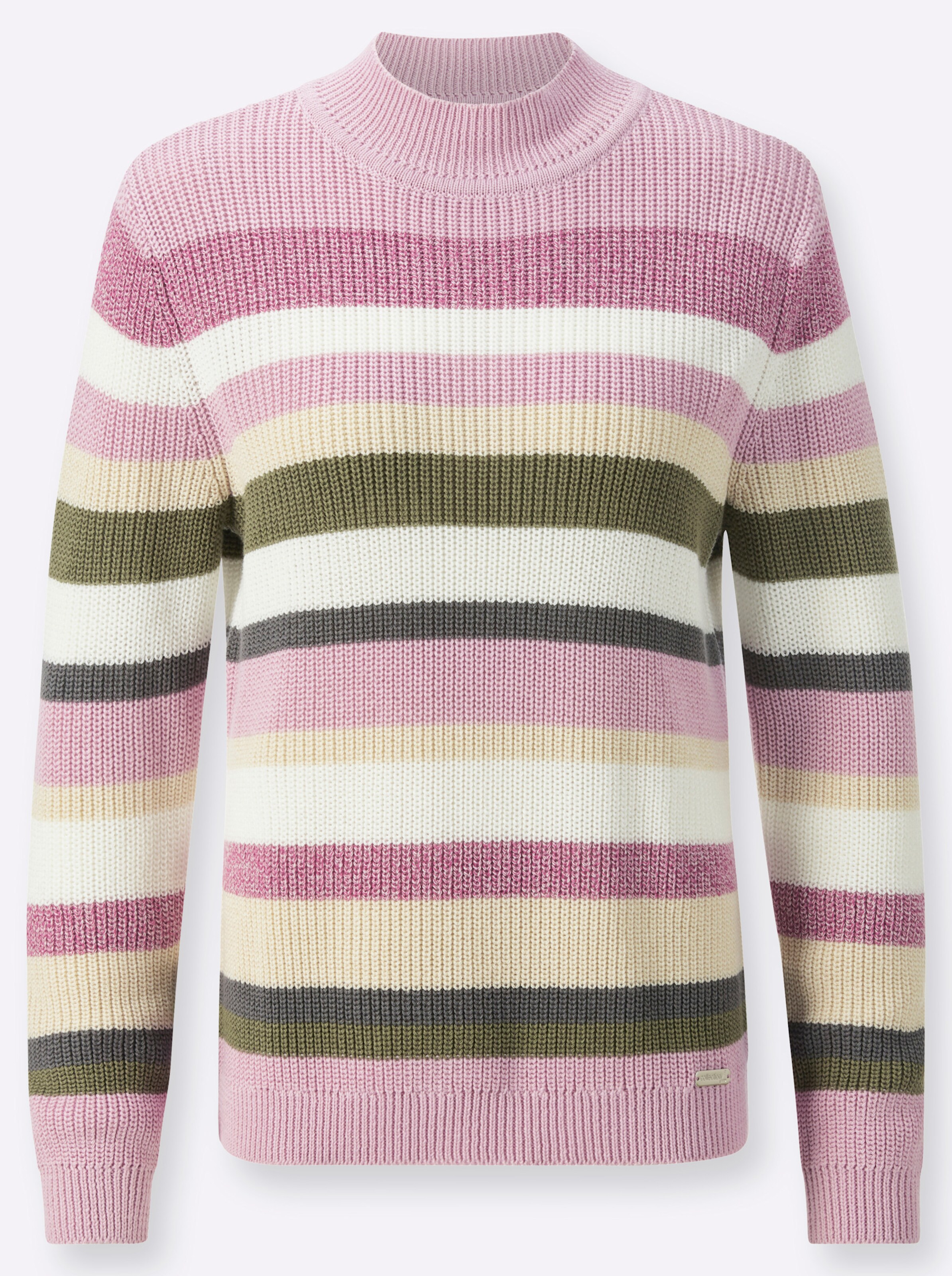 Stehkragen-Pullover in sand-rosé-gemustert