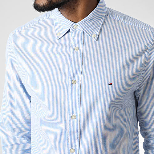 Chemise Manches Longues Core 1985 Flex Oxford Stripes 5039 Blanc Bleu Clair