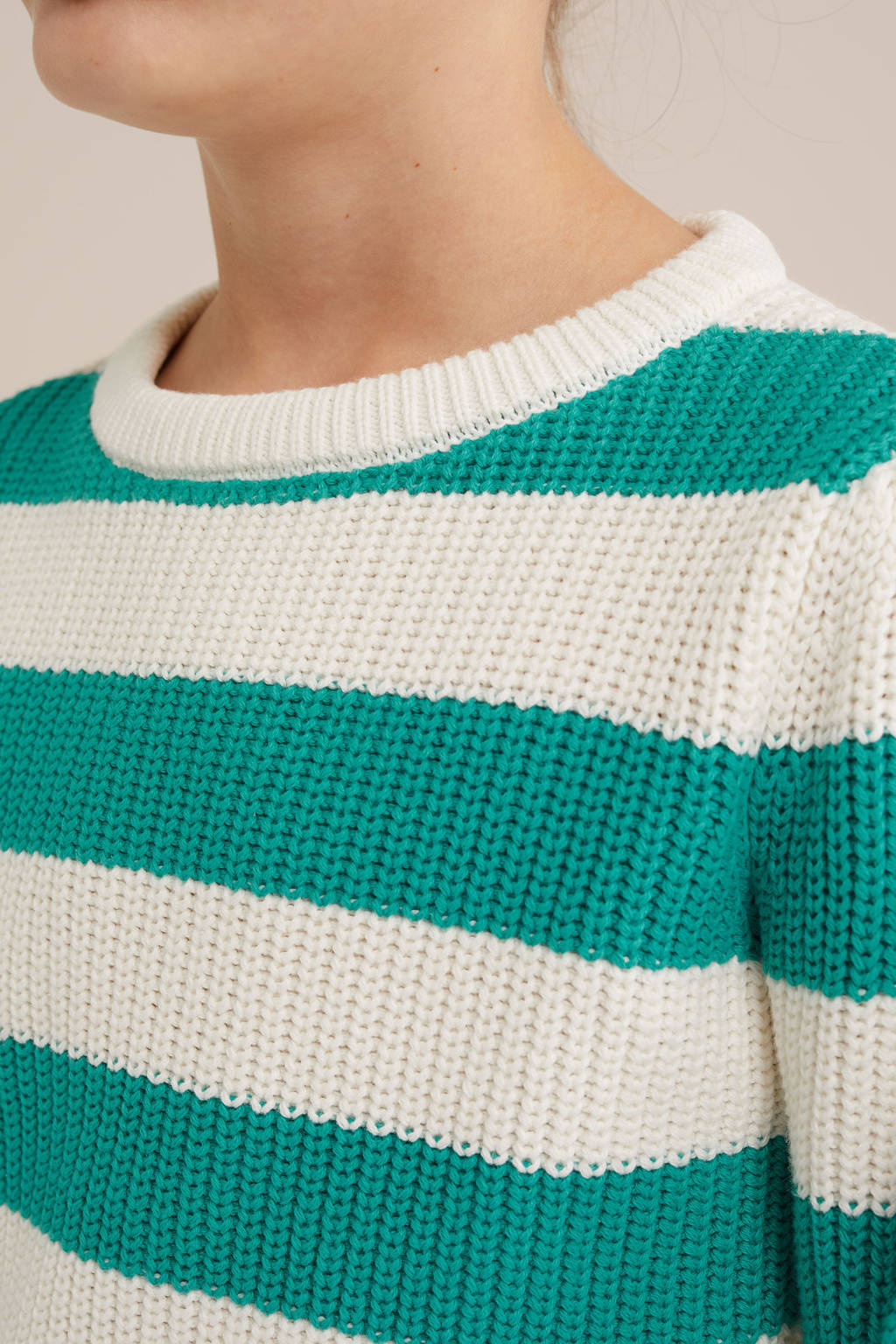 WE Fashion trui groen grof gebreid