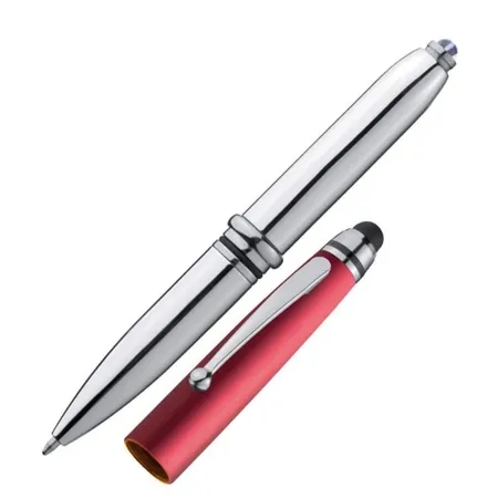 Macma LED Touchpen Kugelschreiber mit Licht und Smartphone Halterung, silber-rot, 5 Stück